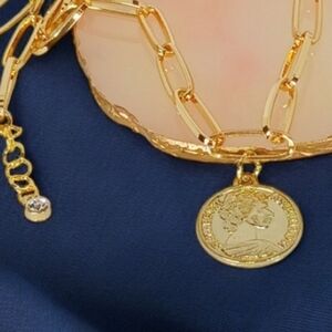 Gold Coin Medallion Paper Clip Chain Coin Pendant Necklace Mobwife Britishcore